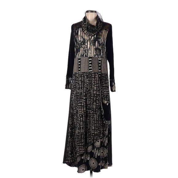 Woman Lee Andersen Wearable Art Maxi Dress Black Gray Brown Cowl Neck Size M - Picture 1 of 5